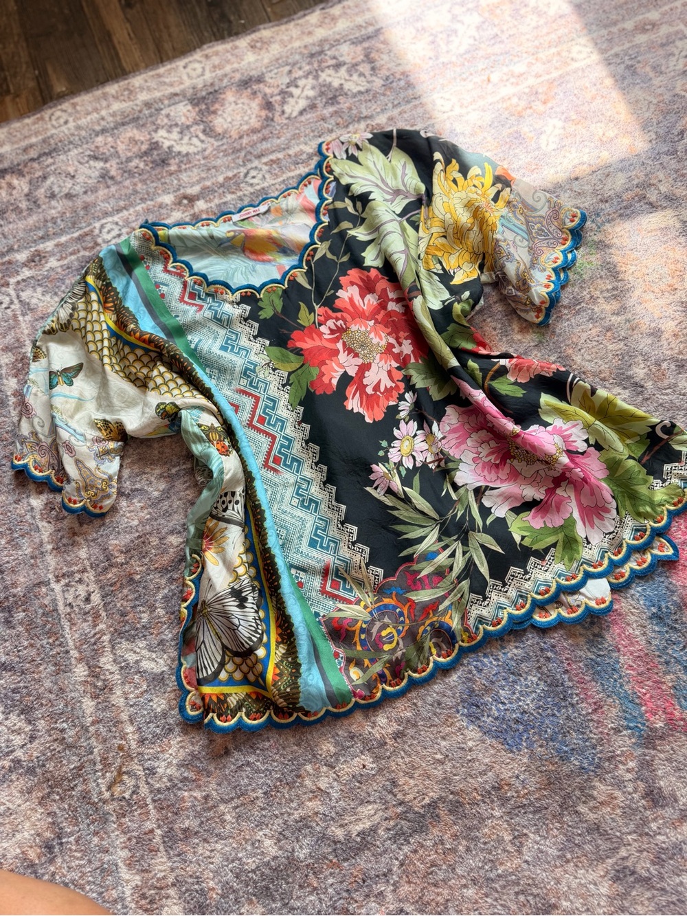 Johnny Was Loden Floral Silk Blouse M